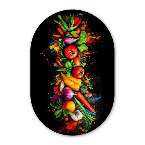 Groente - Eten - Kruiden - Graffiti - Koken Wandcirkel Ovaal Glas middel -3d