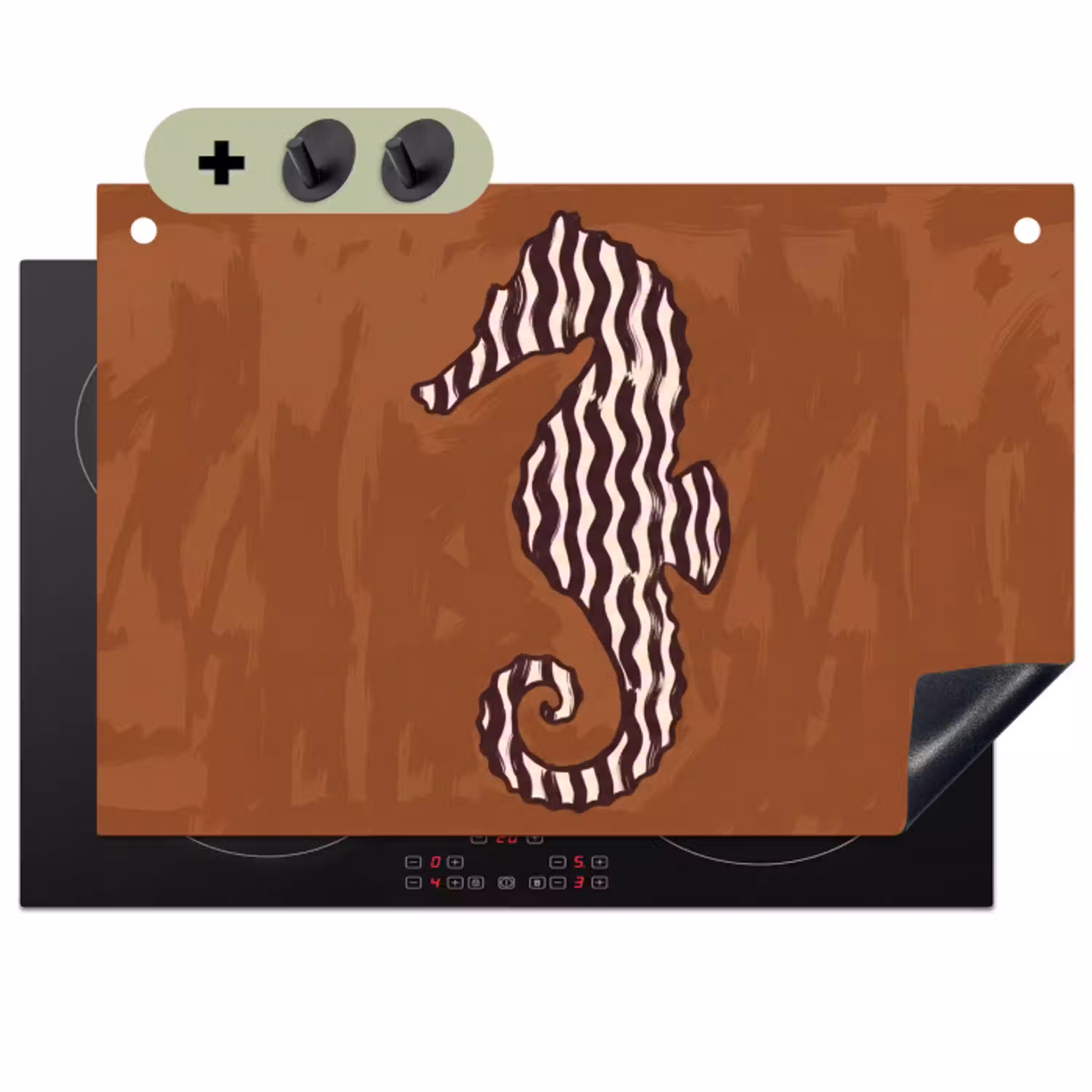 Dieren - Zeepaardje - Abstract - Bruin - Strepen Inductie beschemer met haakjes klein -3d