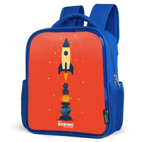 Raket - Sterren - Planeten Kinderrugzak - Blauw middel -schuin