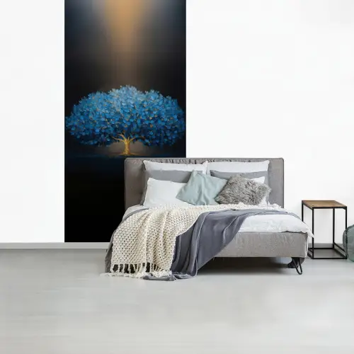 Boom - Blauw - Bladeren - Penseelstreken fotobehang vinyl groot -slaapkamer