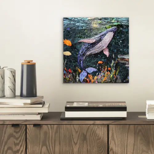 Mozaïek - Walvis - Koraal - Water aluminium wit klein -sfeer1