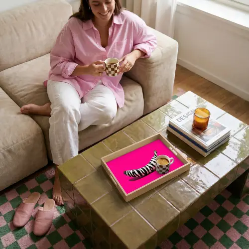 Banaan - Zebraprint - Roze Dienblad Rechthoek middel -sfeer3