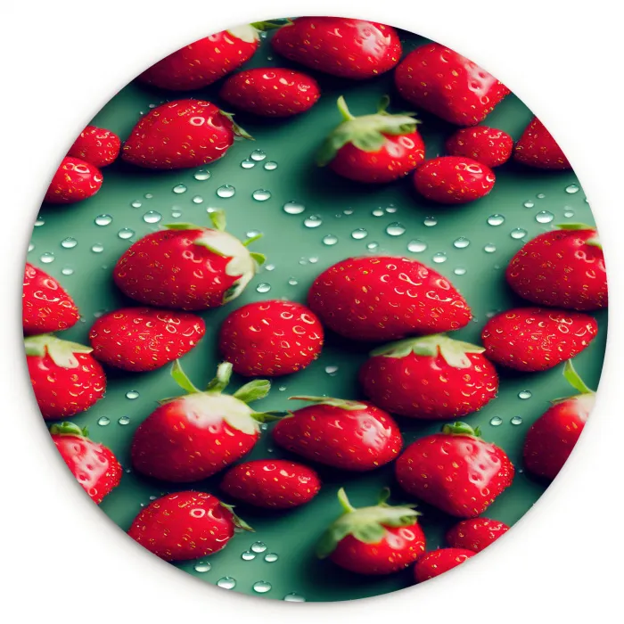 Aardbeien - Rood - Groen - Kroontjes Wandcirkel kunststof plaat 5mm dik klein 188 -3d