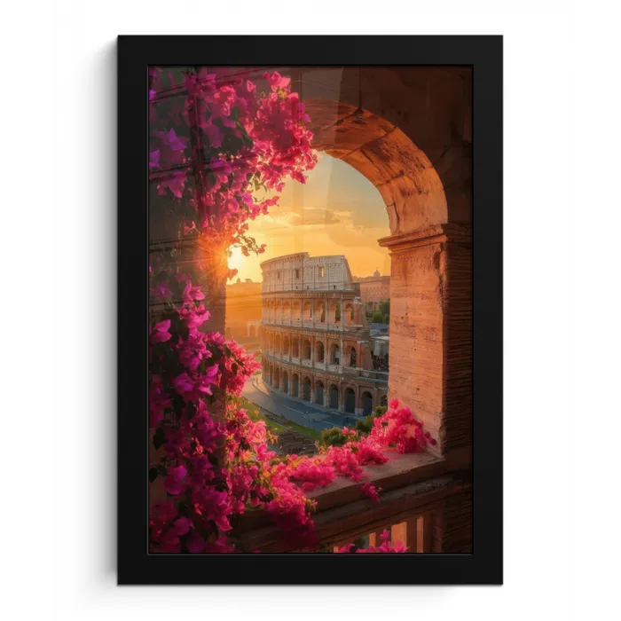 Colosseum - Rome - Roze Bloemen fotolijst zwart zonder passe partout klein -3d
