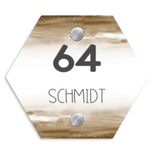 Aquarelachtergrond - Bruin - Modern Naambord Hexagon klein -3d
