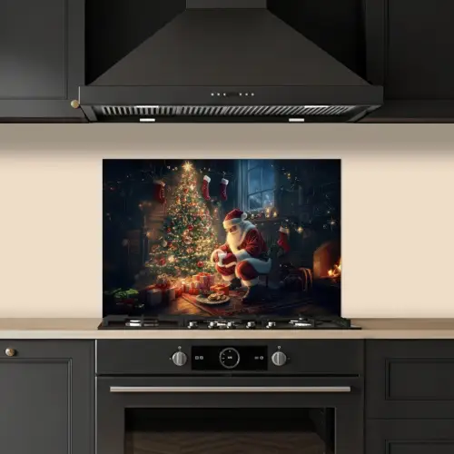 Kerstman - Haard - Donker keuken achterwand spatscherm klein -sfeer1