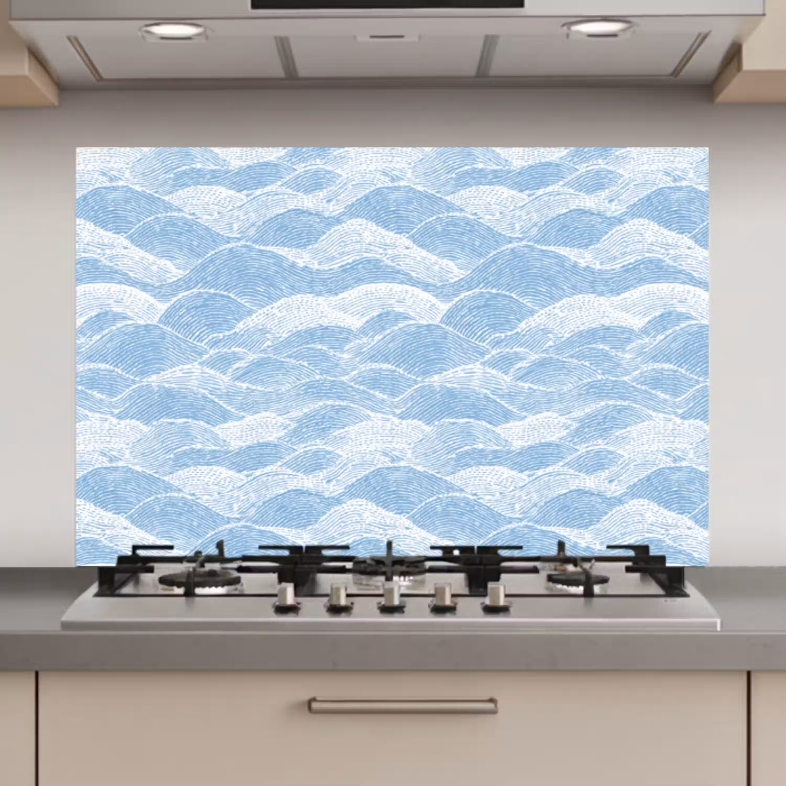 Blauw - Wit - Golven - Getekend keuken achterwand spatscherm klein 900 -3d_website