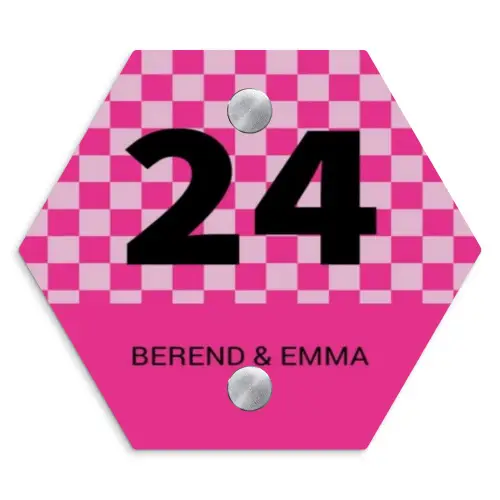 Roze - Blokjes - Klassiek Naambord Hexagon klein -3d
