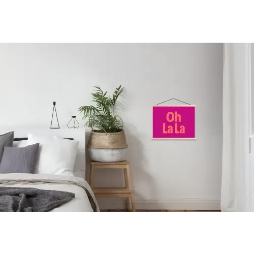 Oh la la - Luipaardprint - Roze textielposter latten blank klein -woonkamer