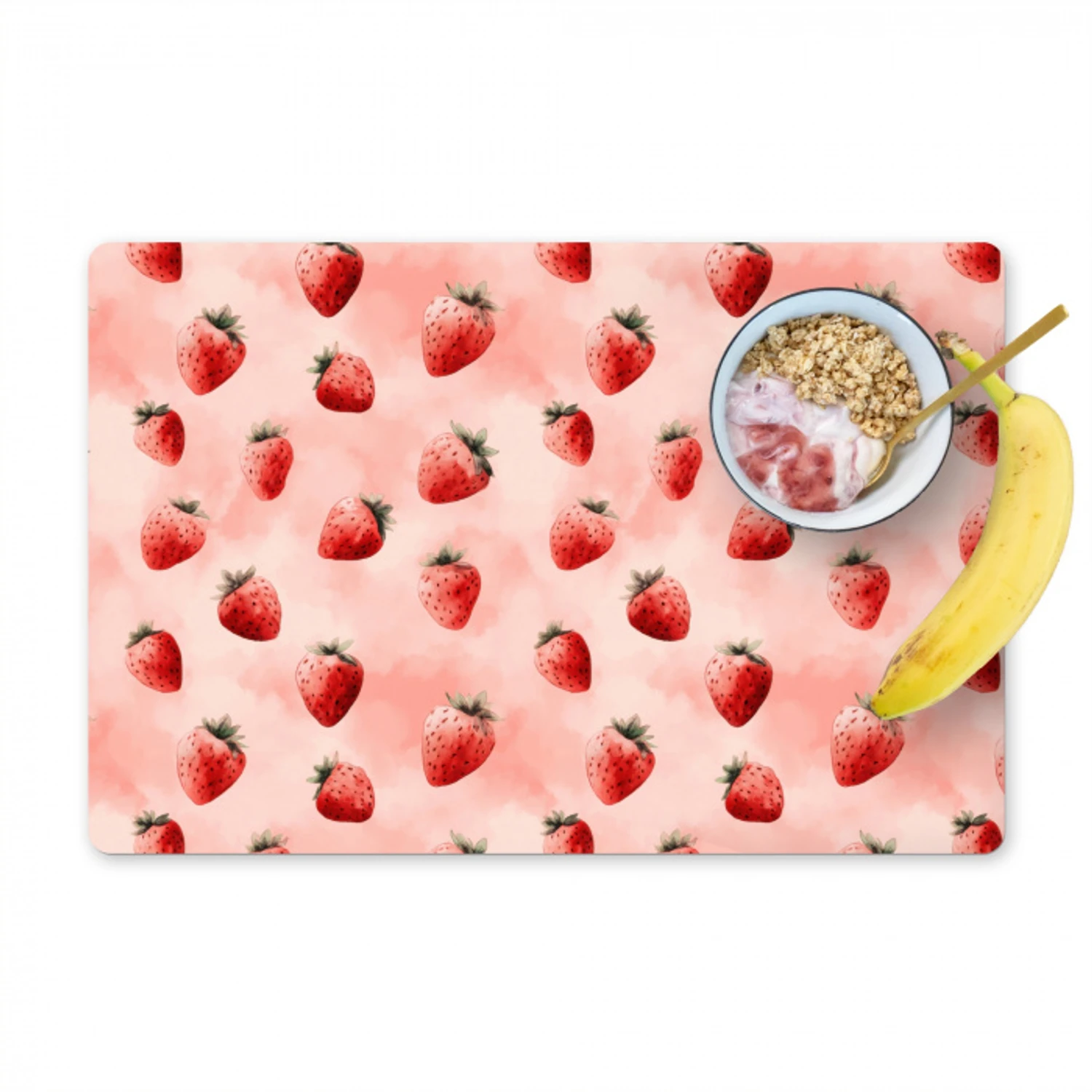 Aardbei - Patroon - Roze Placemat vinyl groot 368 -zzzproduct_Kitchenyeah-website