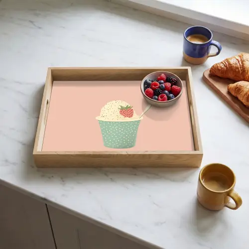 Bakje - Ijs - Aardbei - Roze Dienblad Rechthoek middel -sfeer2