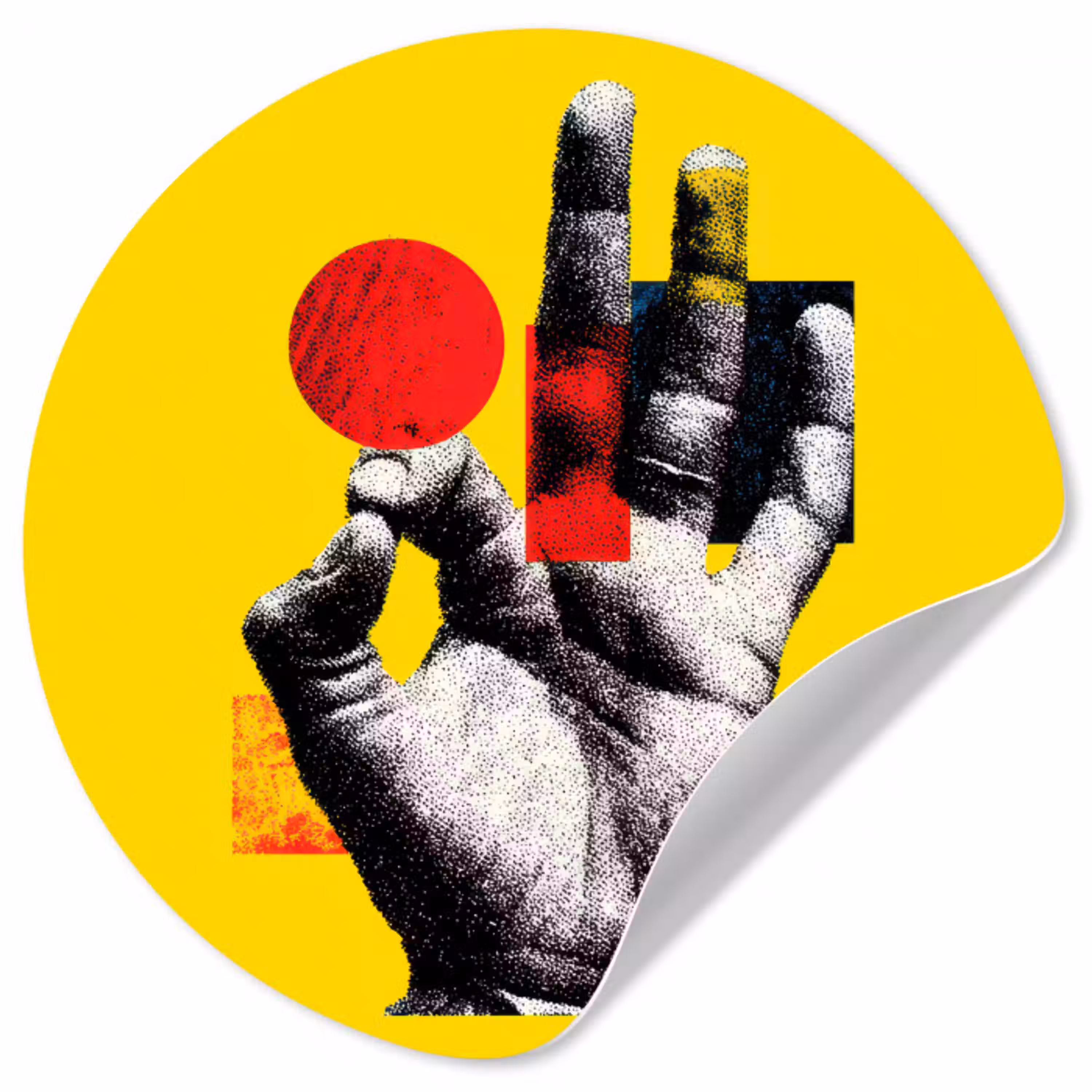 Hand - Rode cirkel - Geel Wandcirkel behangsticker klein -3d