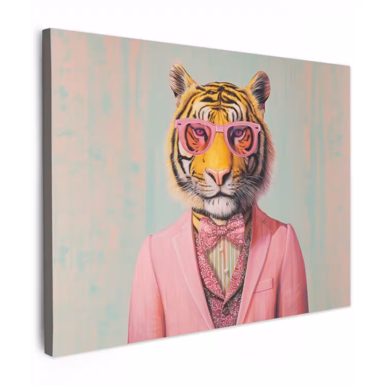 Canvas schilderij - Tijger - Strik - Jasje - Roze