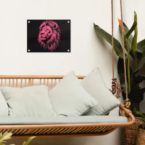 Leeuw - Zwart - Roze - Neon tuinposter los doek klein -sfeer7