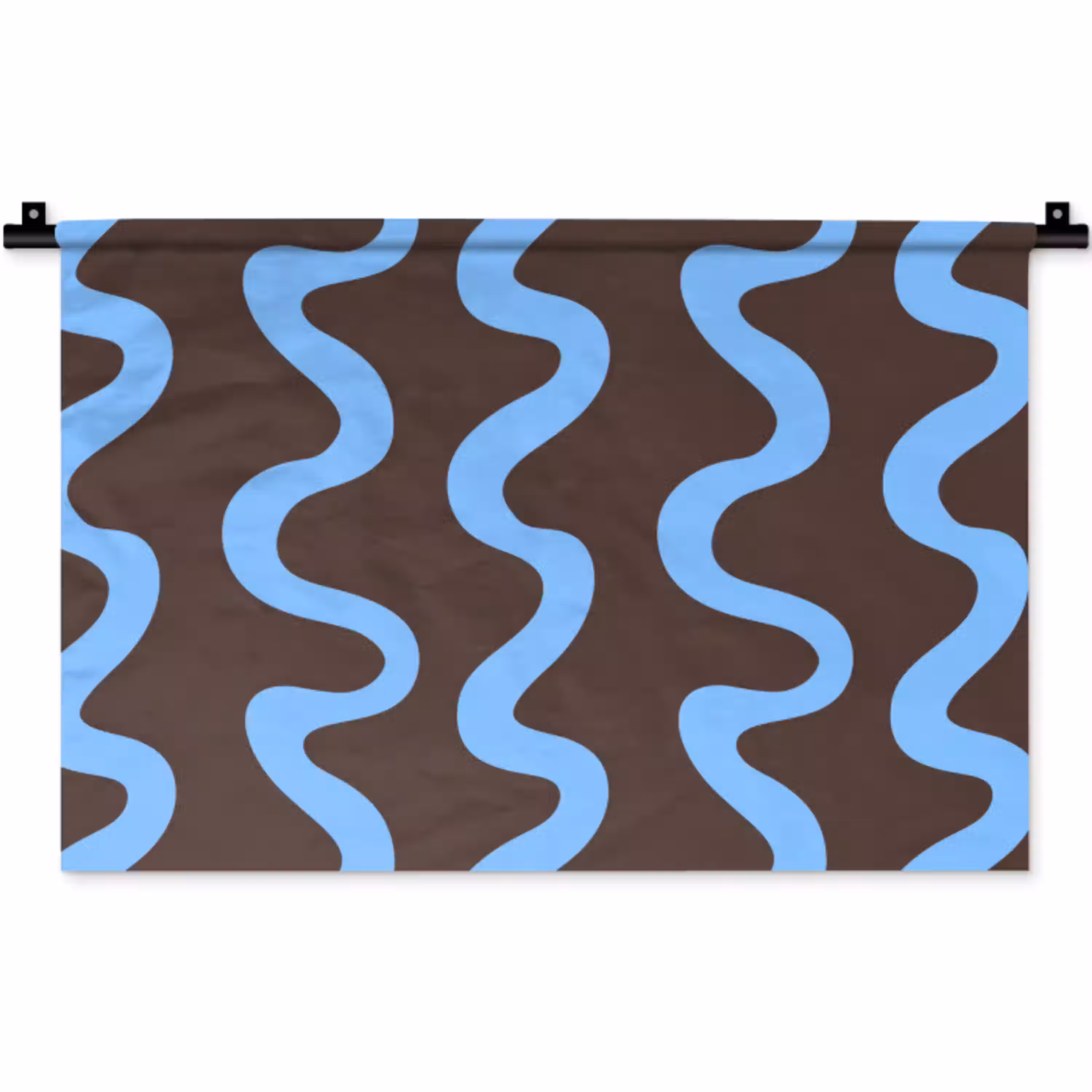 Kronkelende lijnen - Blauw - Bruin - Minimalistisch Wandkleed katoen klein 269 -zz3d