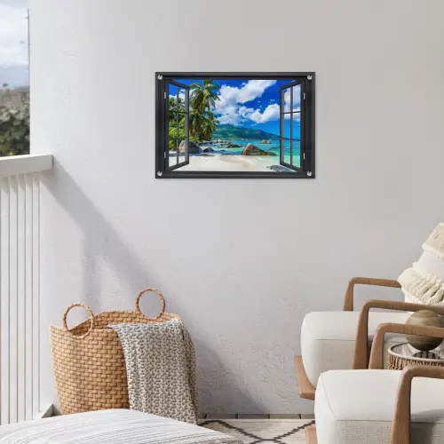 Tropisch strandzicht tuinposter los doek klein -sfeer8
