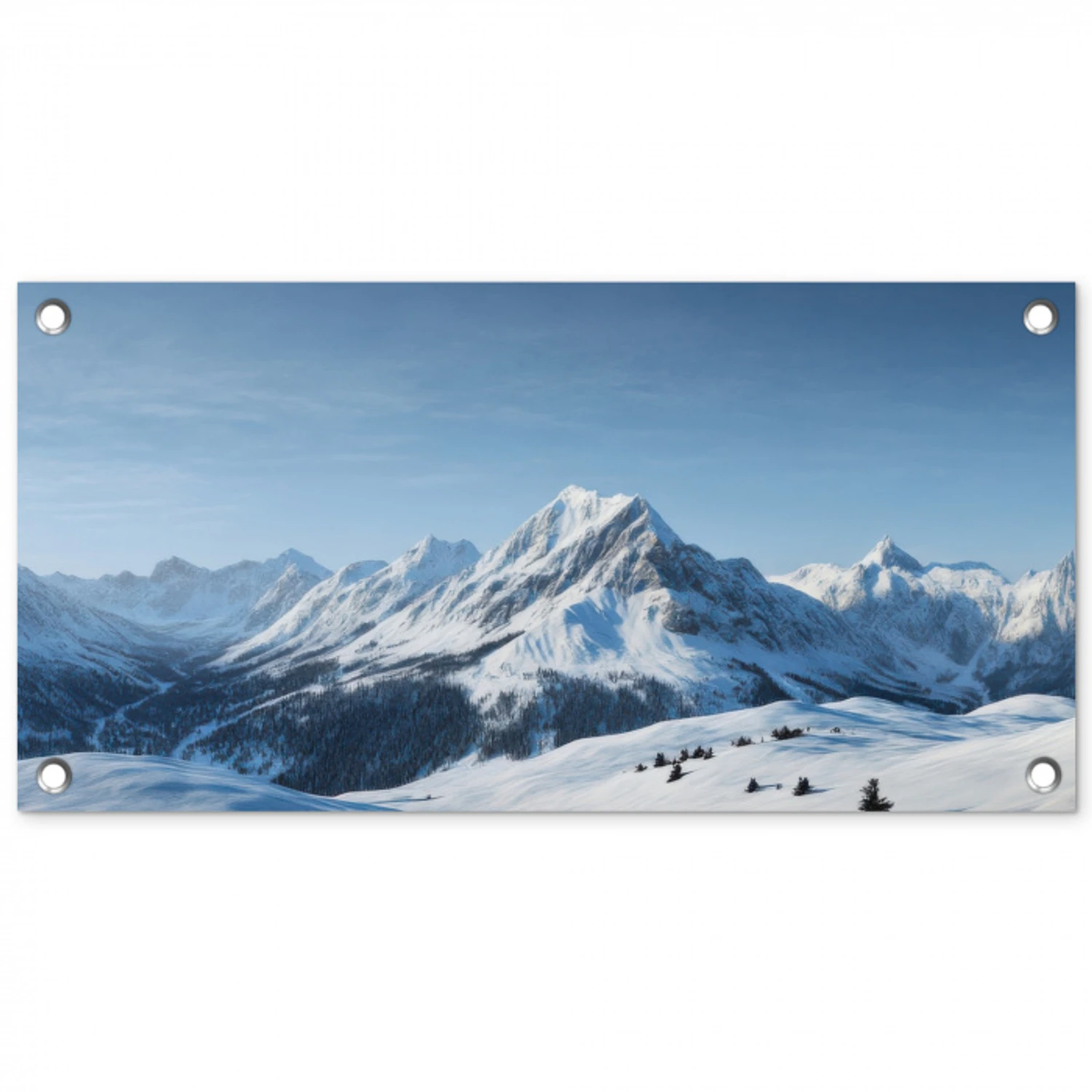 Bergen - Sneeuw - Winter tuinposter los doek klein -3d