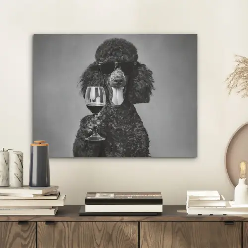 Hond - Krullen - Zonnebril - Wijn PET vilt klein -sfeer1