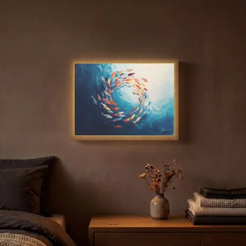 Zee - Vissen - Kleurrijk - Dynamisch Light Box met batterij (Wandlamp) middel -sfeer4