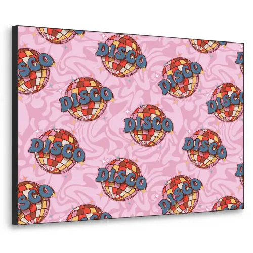 Disco - Bal - Patroon - Roze Textielframe zwart klein 947 -3d