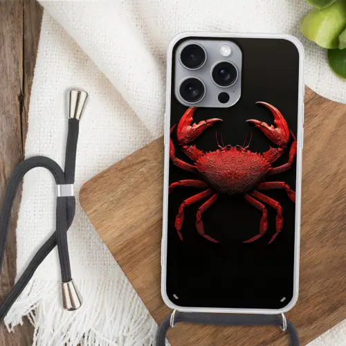 Krab - Rood - Vissen - Schaaldieren Hoesje iPhone 16 Pro Max met koord klein -sfeer4