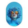 Vrouw - Bloem - Blauw - Modern - Bril - Portret Wandcirkel Ovaal Forex klein -3d