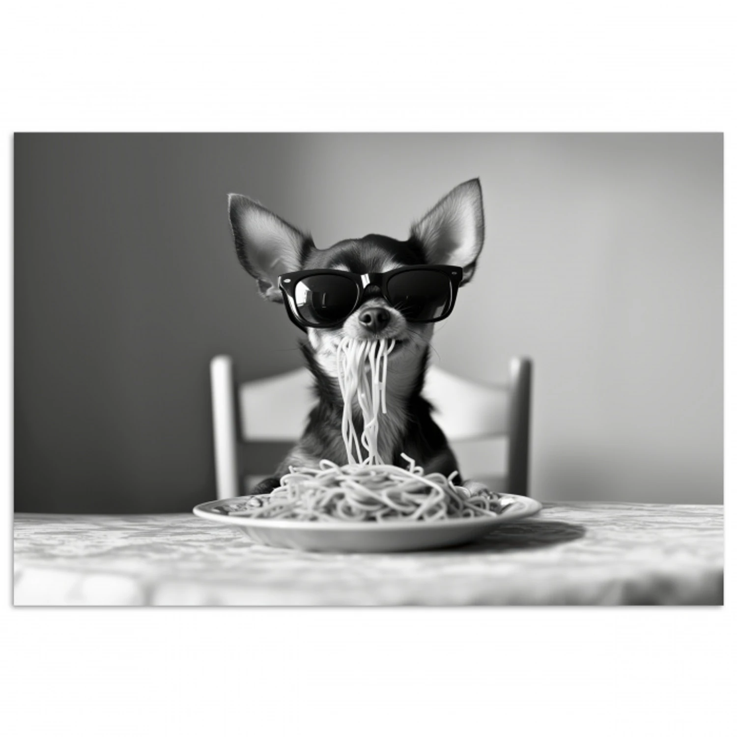 Chihuahua - Hond - Zonnebril - Humoristisch - Zwart - Wit - Spaghetti poster papier klein -3d
