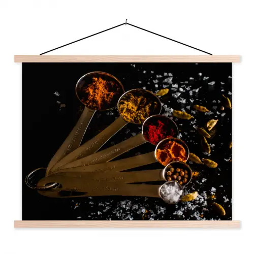 Kruiden - Lepels - Zout - Specerijen - Zwart textielposter latten blank klein -3d