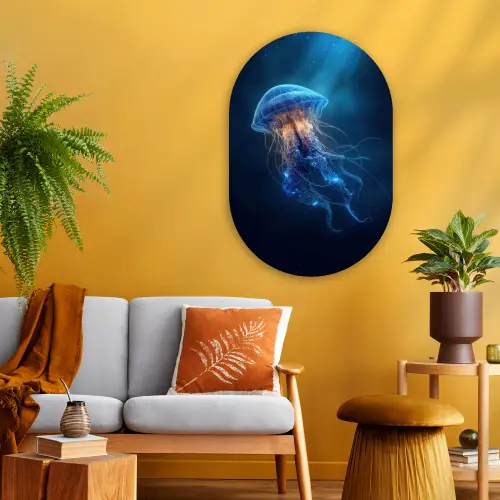Kwal - Lichtgevend - Tentakels - Blauw Wandcirkel Ovaal Glas middel -sfeer4