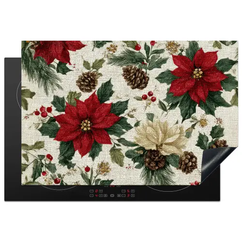 Feestelijk - Textielpatroon - Kerstbloemen - Kleurrijk Inductie beschermer vinyl 3mm klein -3d