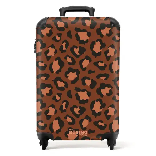 Dierenprints - Panterprint koffer in kastanjebruin en  zwart/terracotta NBS - Handbagage koffer - Kinderen Unisex middel -productfoto_recht