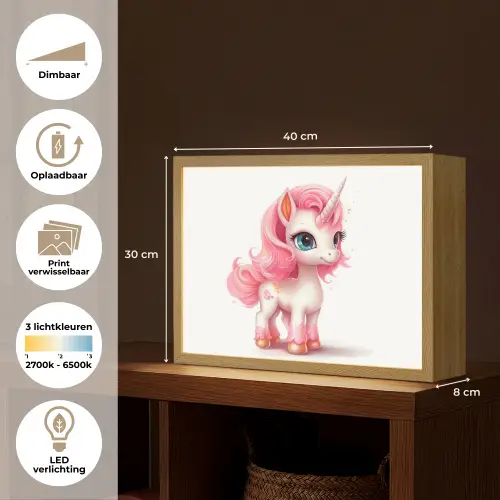 Unicorn - Meisjes - Kinderen - Eenhoorn - Roze Light Box met batterij (Wandlamp kind) middel -USP_websiteoverzichtNL