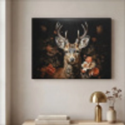 Hert - Dier - Bloemen - Natuur - Botanisch Textielframe zwart klein -sfeer2