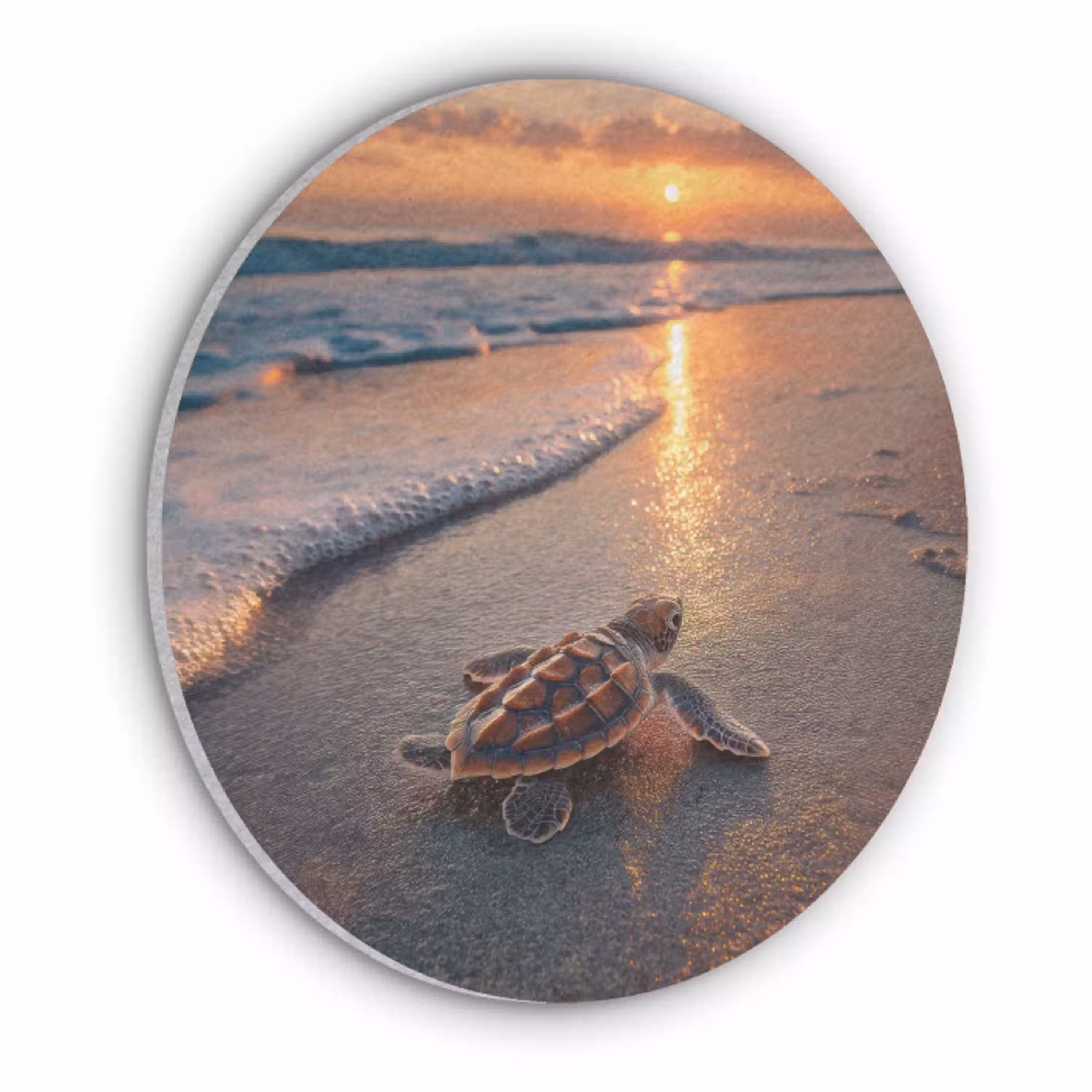 Schildpad - strand - Zonsondergang Akoestische PET Vilt - Rond klein -3d