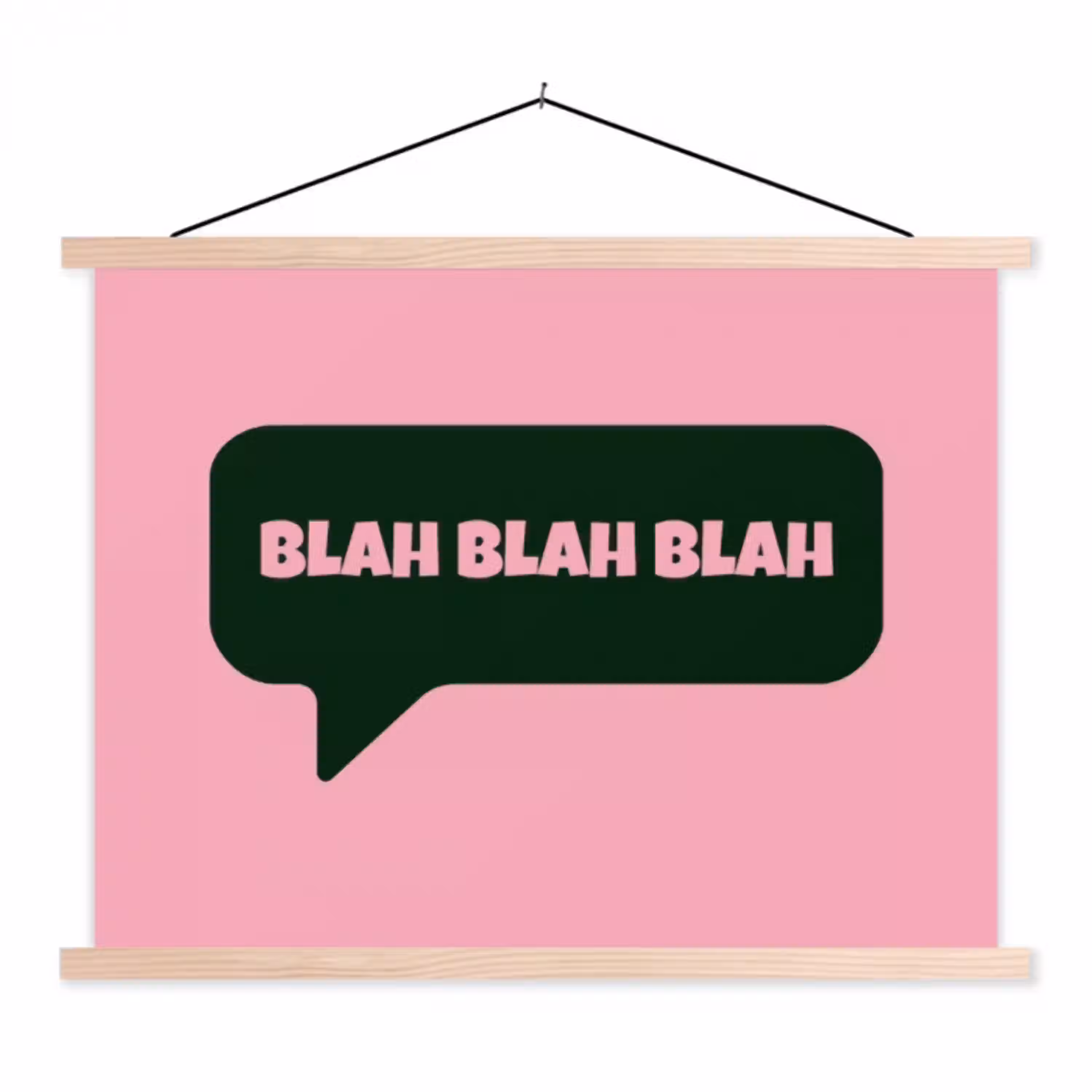 Roze - Tekstwolk - Groen - BLAH BLAH BLAH textielposter latten blank klein -3d