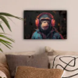 Graffiti - Chimpansee - Koptelefoon - Aap canvas 2cm klein -sfeer1