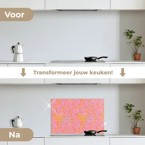 Vloeiend - Verf - Perzik keuken achterwand spatscherm klein 900 -voor_na_NL