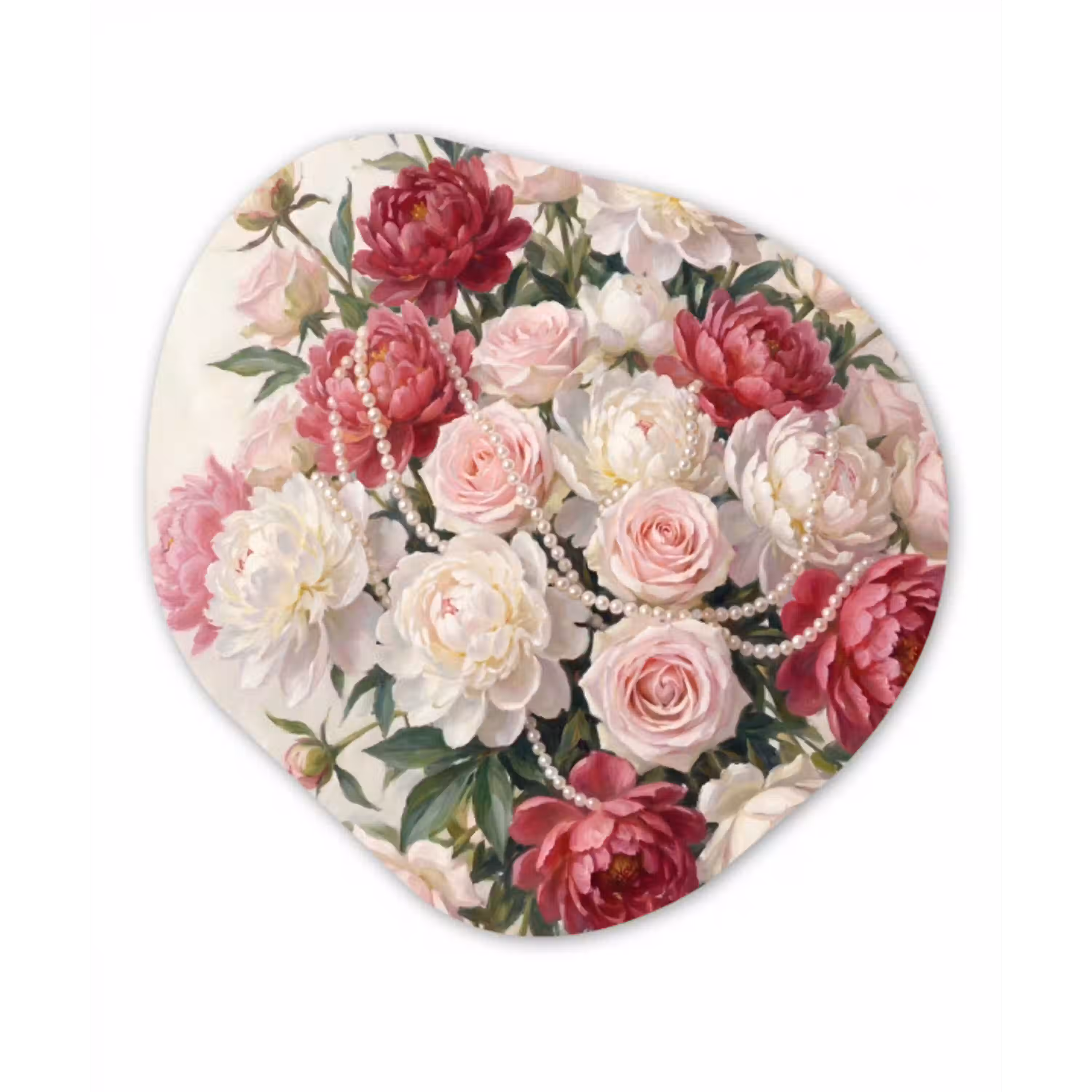 Bloemen - Parels - Romantiek - Klassiek - Roze Wandcirkel Organisch Aluminium middel -3d
