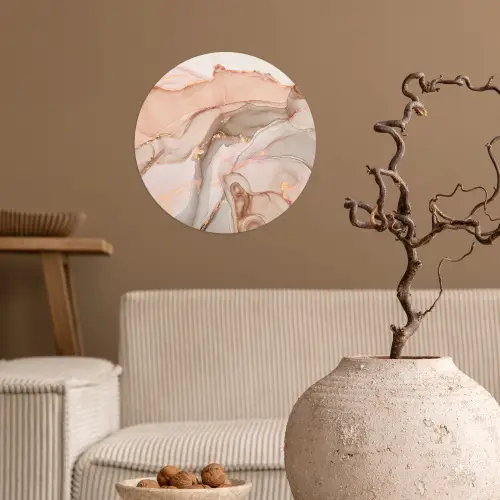Marmer - Roze - Rosé Wandcirkel behangsticker klein -sfeer1