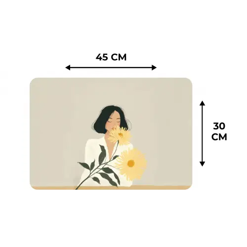 Vrouw - Bloem - Geel - Minimalistisch Placemat vinyl groot -specs