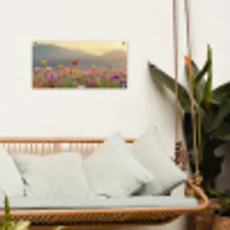 Bloemenveld - Bergen - Zonlicht - Bloemen tuinposter los doek klein -sfeer7
