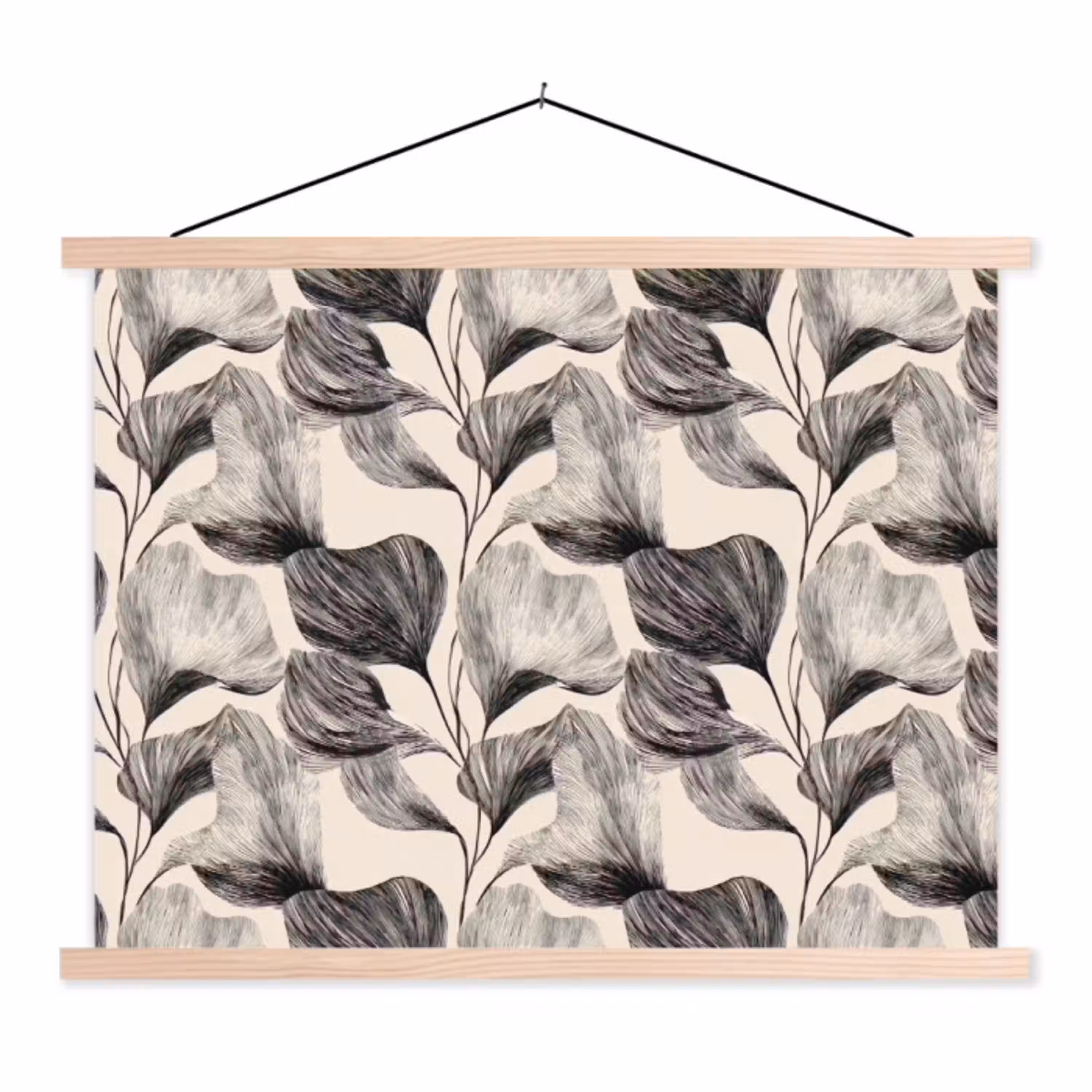 Botanisch - Bladeren - Zwart textielposter latten blank klein 122 -3d