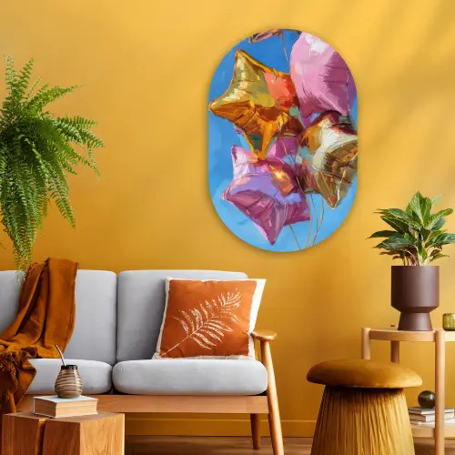 Ballonnen - Goud - Stervorm - Roze Wandcirkel Ovaal Glas middel -sfeer4