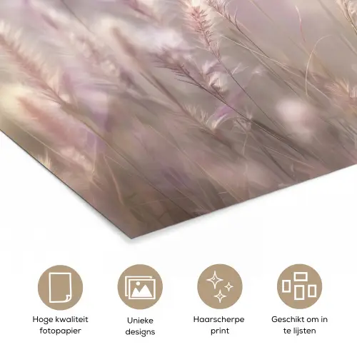 Graspluimen - Wind - Beige - Mistig poster papier klein -closeup_NL