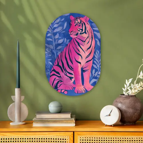 Tijger - Roze - Bladeren - Jungle Wandcirkel Ovaal Forex klein -sfeer2