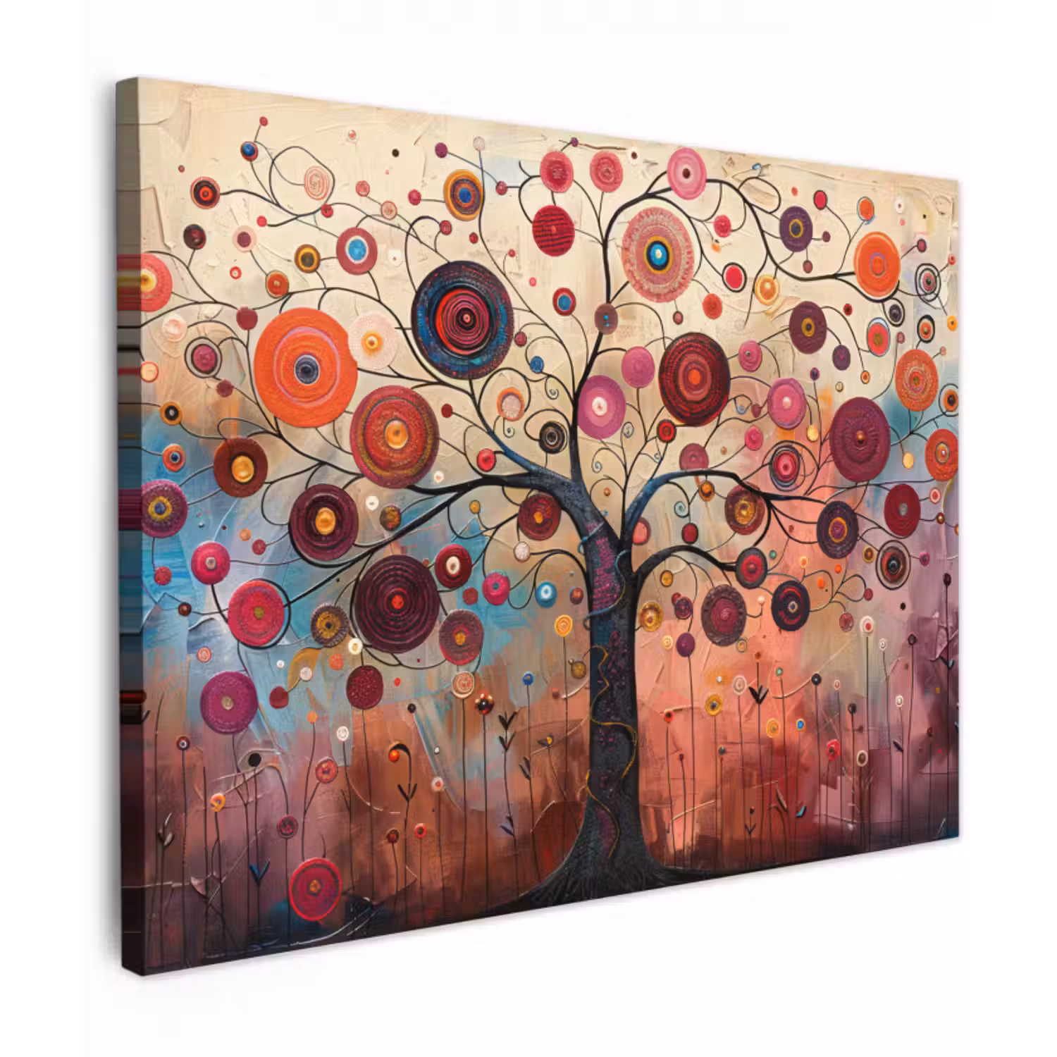 Leinwandbild - Baum des Lebens - Blumen - Rosa - Hippie - Kunst