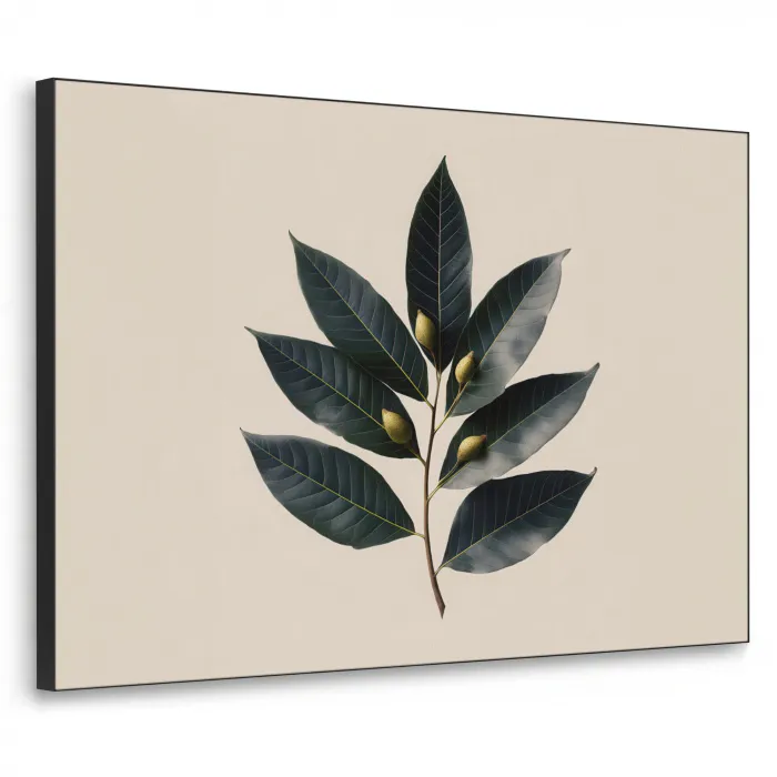 Laurierbladeren - Bloemknoppen - subtiel Textielframe zwart klein -3d