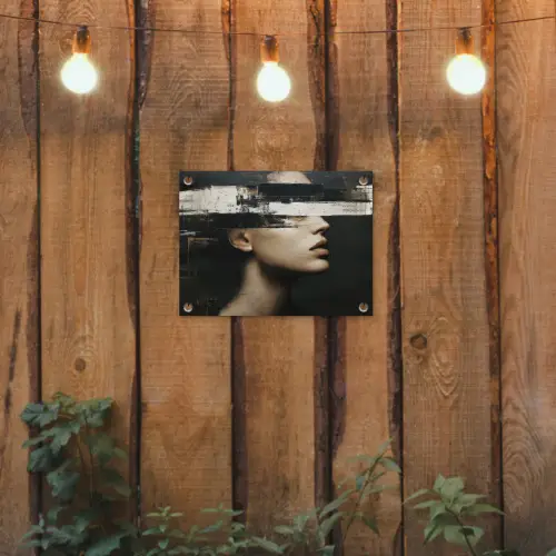 Gezicht - Vrouw - Zwart - Abstract tuinposter los doek klein -sfeer1