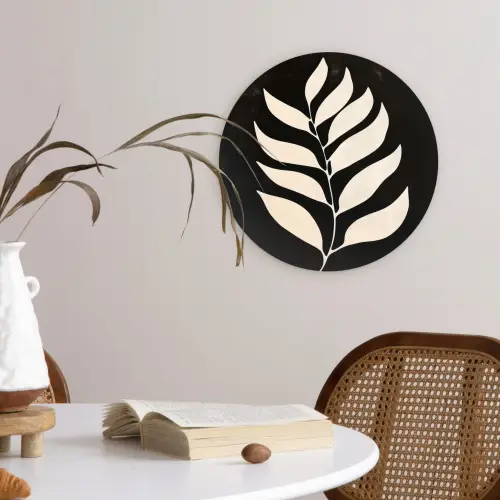 Blad - Wit - Minimalistisch Wandcirkel kunststof plaat 5mm dik klein -sfeer4