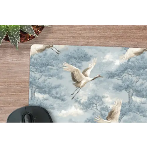 Wolken - Kraanvogels - Blauw muismat rubber klein 262 -closeup